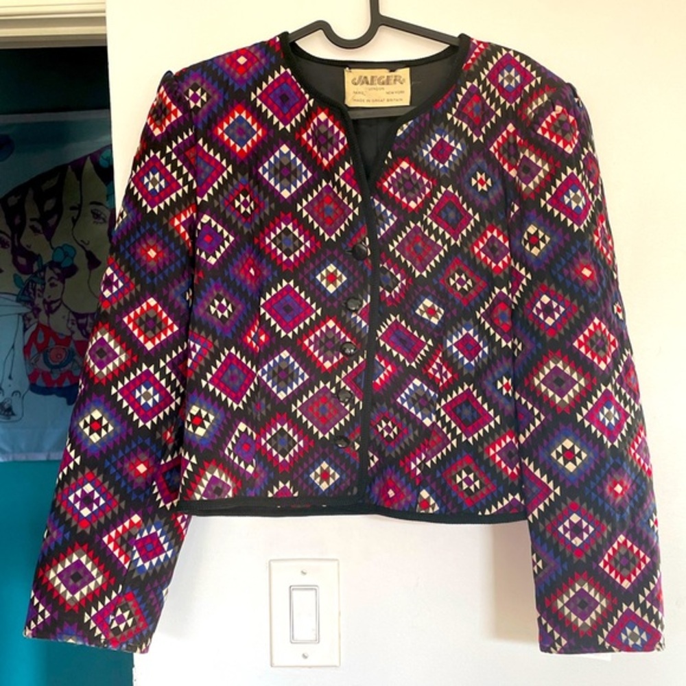 Rad Vintage Jaeger Quilted Pattern Wool Jacket